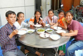 Students eating supper