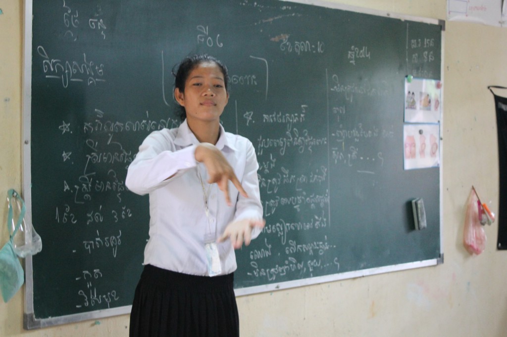 Year two student in Kampong Cham explaining what she has learned