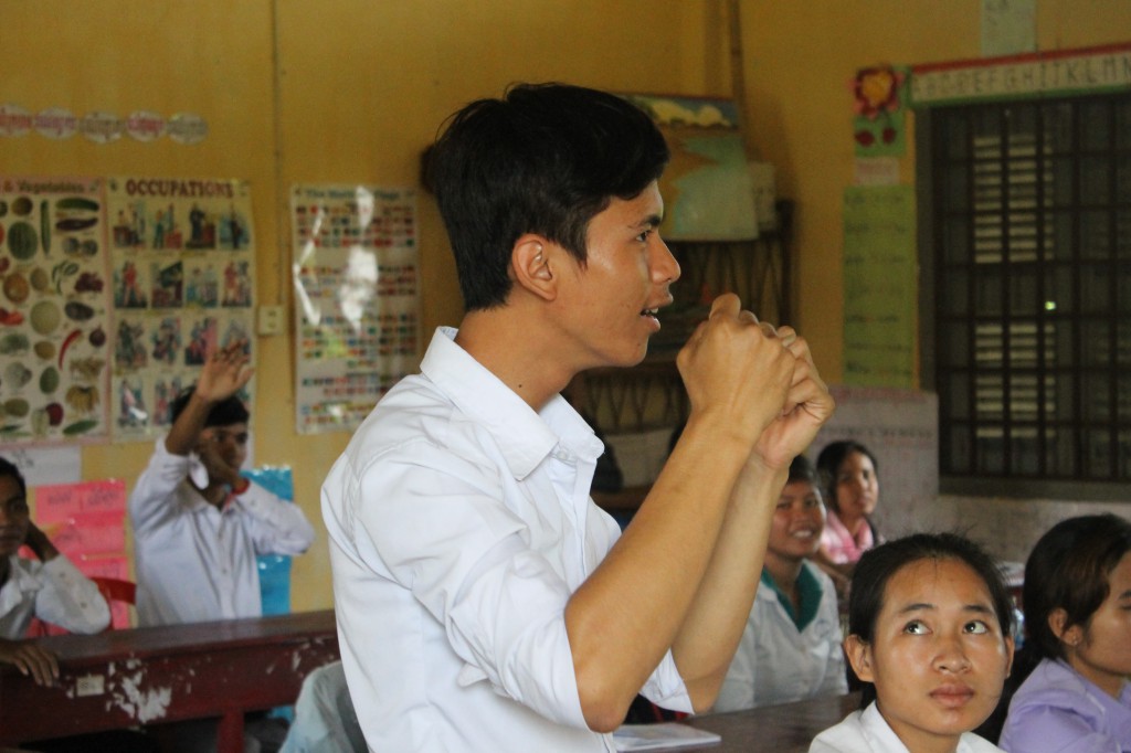 Year two students in Kampot discussing a visit from the Job Training project