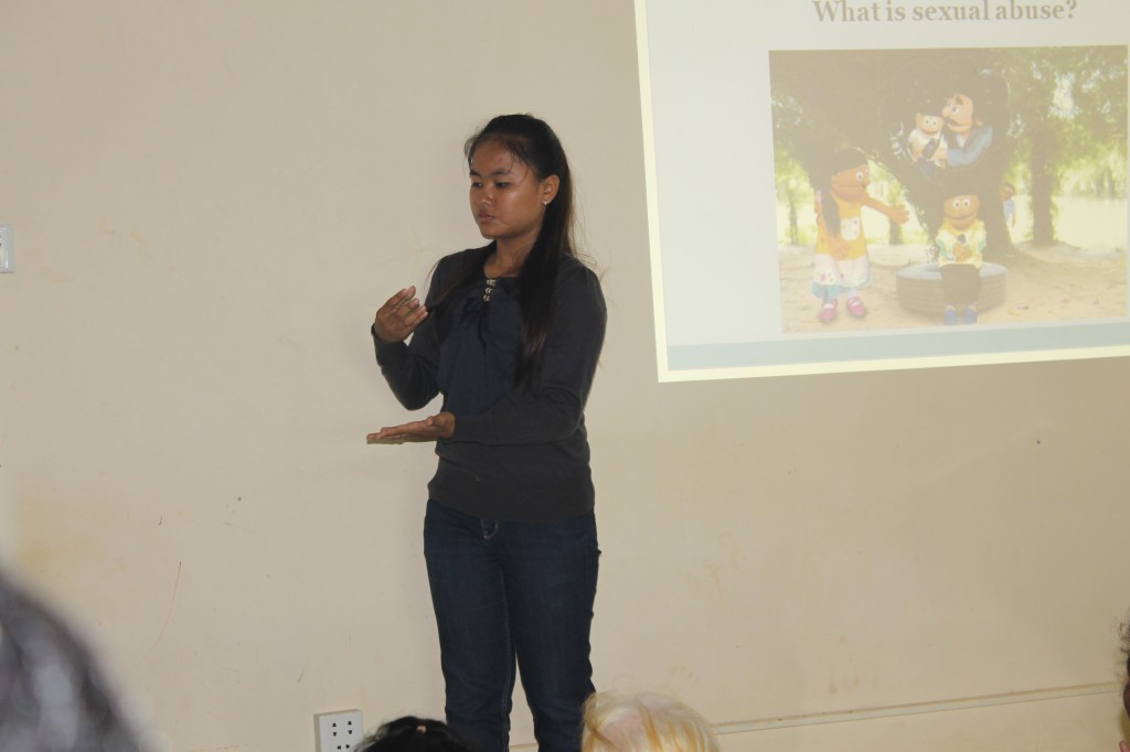 A workshop participant answers questions about the presentation.