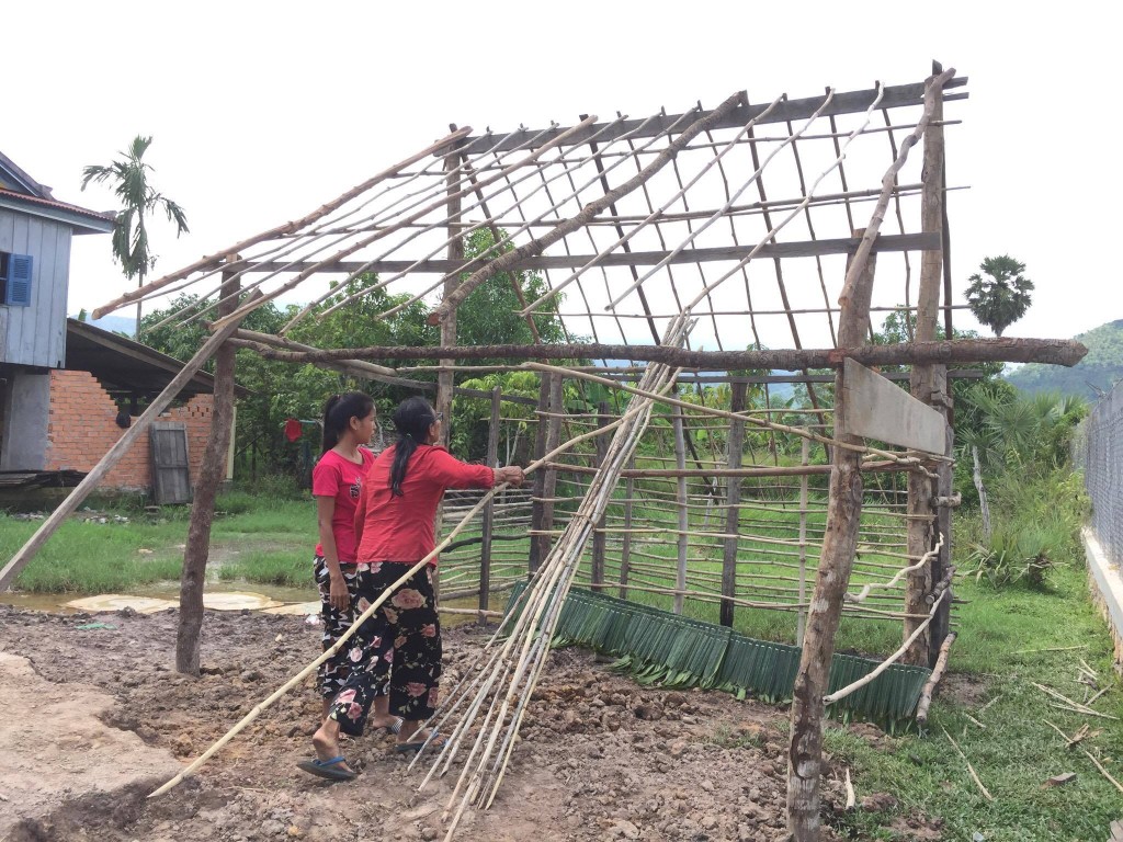 Long Kimhouy try to build chicken cage w her mother